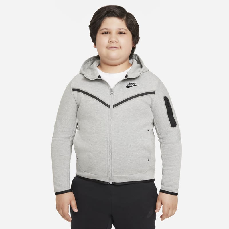 Nike Sportswear Tech Fleece Older Kids' (Boys') Full-Zip Hoodie (Extended Size) - Grey