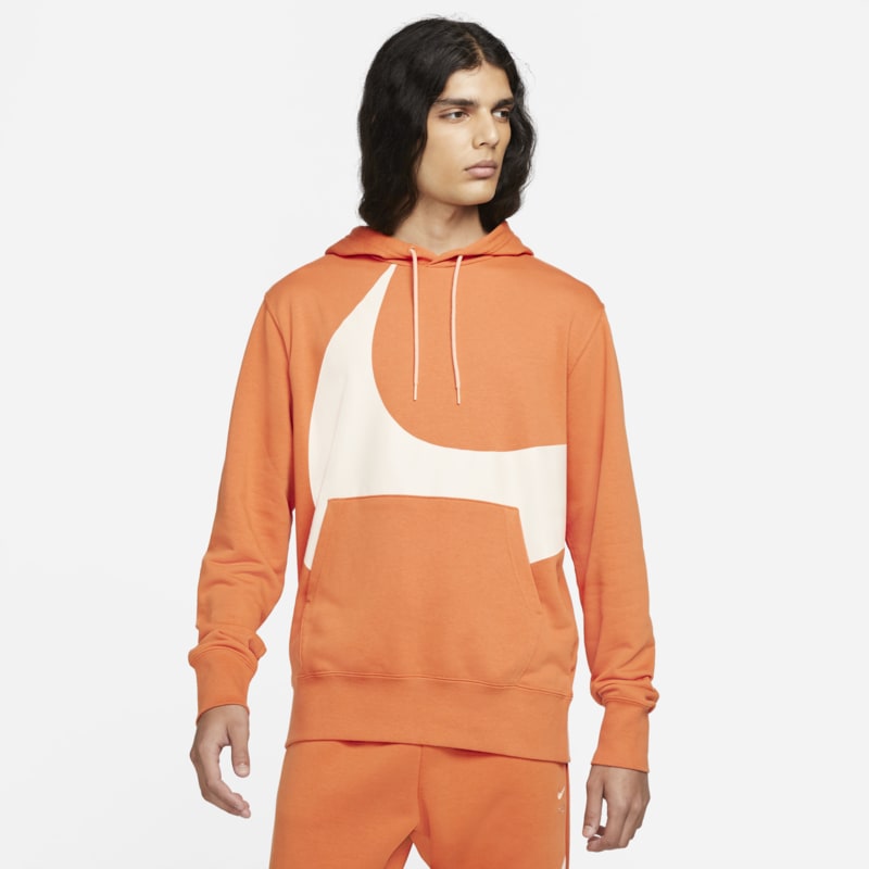 Męska bluza z kapturem z materiału częściowo szczotkowanego od spodu Nike Sportswear Swoosh - Pomarańczowy