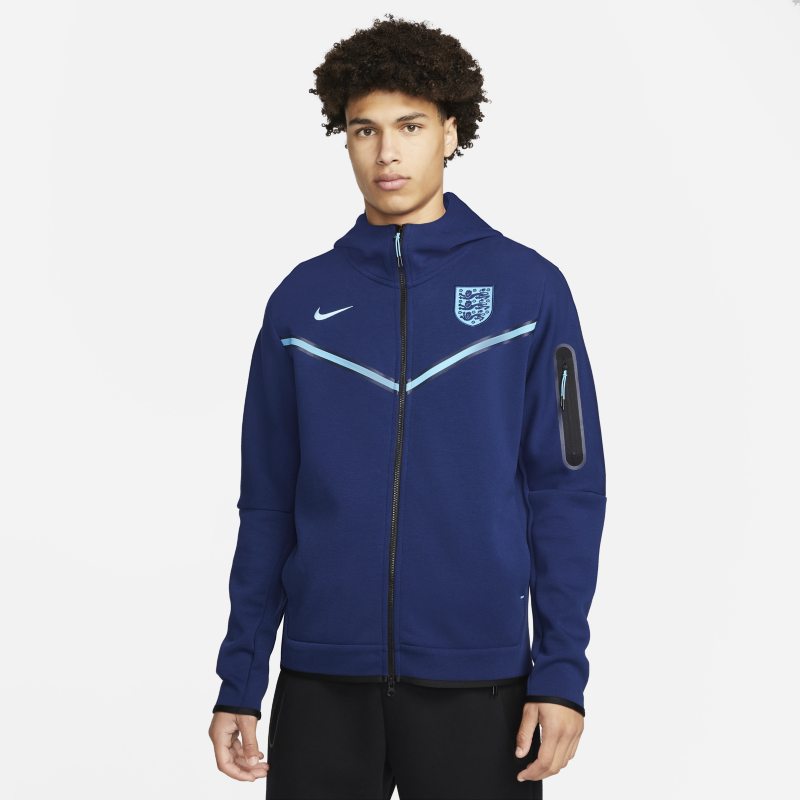 Męska bluza z kapturem i zamkiem na całej długości Nike Tech Fleece Anglia - Niebieski