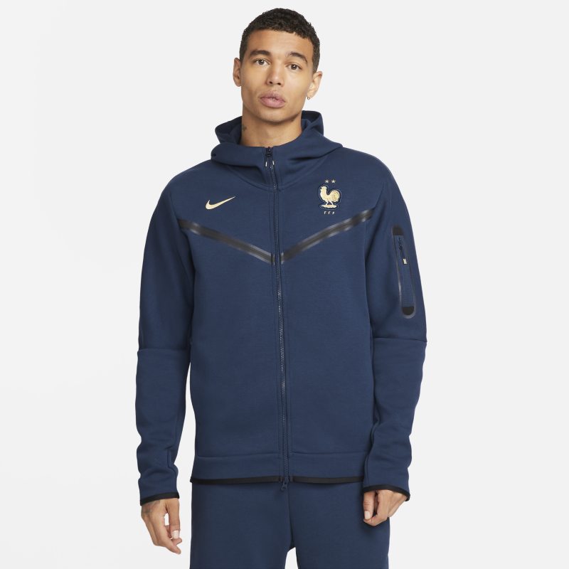 Męska bluza z kapturem i zamkiem na całej długości Nike Tech Fleece Francja - Niebieski