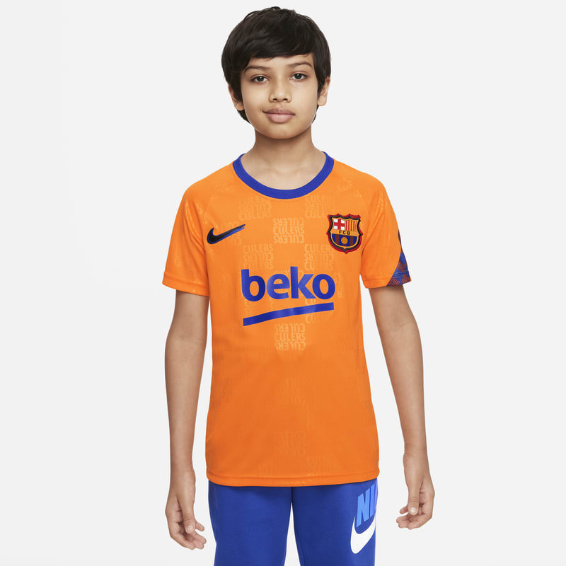 Przedmeczowa koszulka piłkarska dla dużych dzieci Nike Dri-FIT FC Barcelona - Pomarańczowy