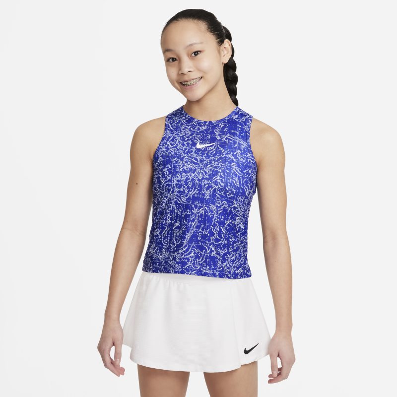 Koszulka bez rękawów do tenisa z nadrukiem dla dużych dzieci (dziewcząt) NikeCourt Dri-FIT Victory - Niebieski