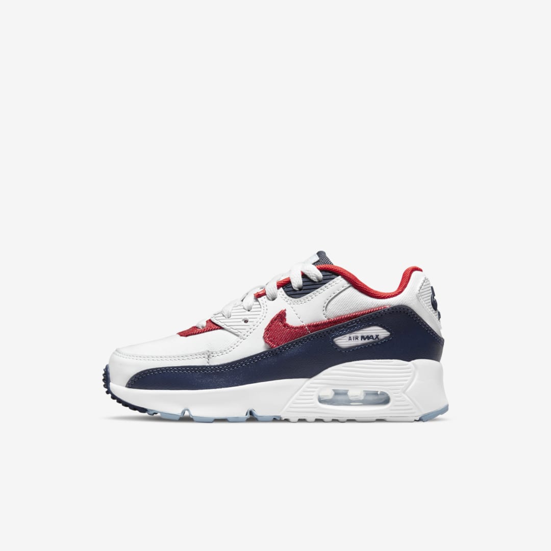 Nike Air Max 90 Little Kids' Shoes In White,midnight Navy,psychic Blue,chile Red