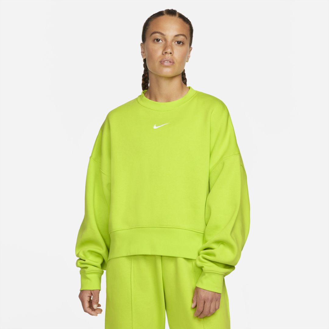 Nike Sportswear Collection Essentials Women's Oversized Fleece Crew Sweatshirt In Atomic Green,white