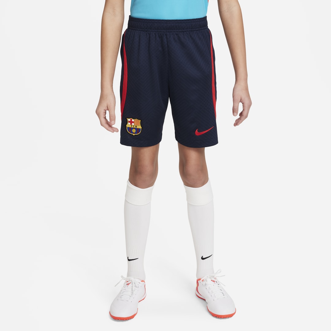 Nike Fc Barcelona Strike Big Kids'  Dri-fit Soccer Shorts In Obsidian,university Red,university Red