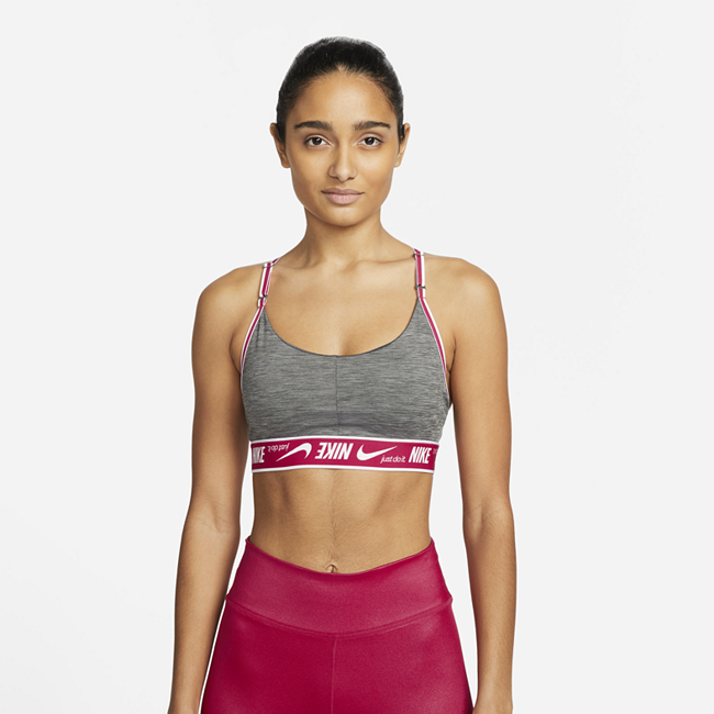 Nike Dri-FIT Indy sports-BH med logo, polstring og lett støtte til dame - Grey