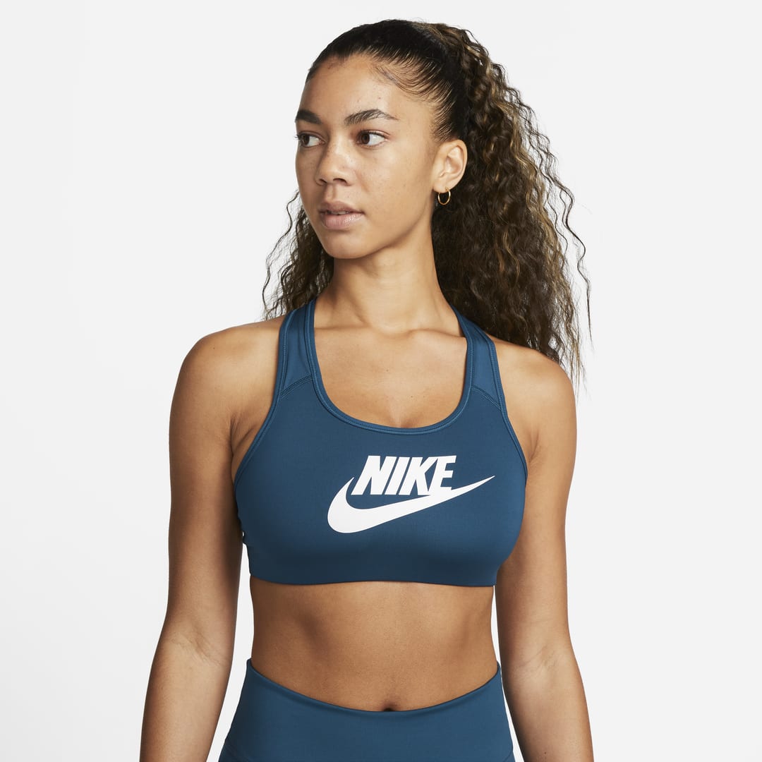Nike Women's Swoosh Medium-support Graphic Sports Bra In Blue