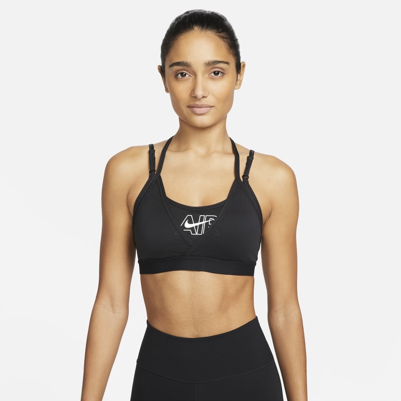Vadderad sport-BH med lätt stöd och band Nike Air Dri-FIT Indy för kvinnor - Svart