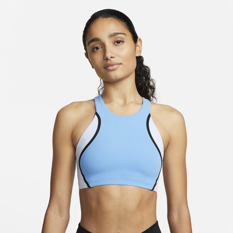 Damski stanik sportowy z miseczkami i średnim wsparciem Nike Yoga Dri-FIT Swoosh - Niebieski