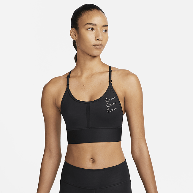 фото Спортивное бра с легкой поддержкой, вкладышем и удлиненной конструкцией nike sportswear dri-fit indy - черный