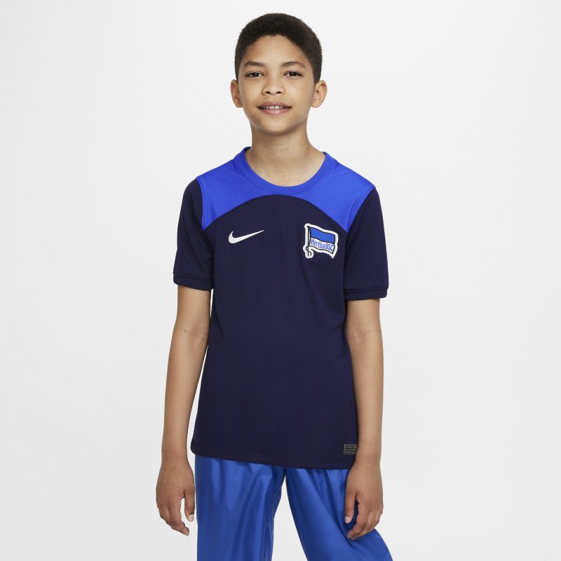 Koszulka piłkarska dla dużych dzieci Nike Dri-FIT Hertha BSC Stadium 2022/23 (wersja wyjazdowa) - Niebieski