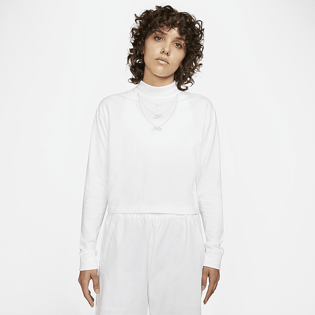 Nike Sportswear langermet T-skjorte til dame med høy krage - White