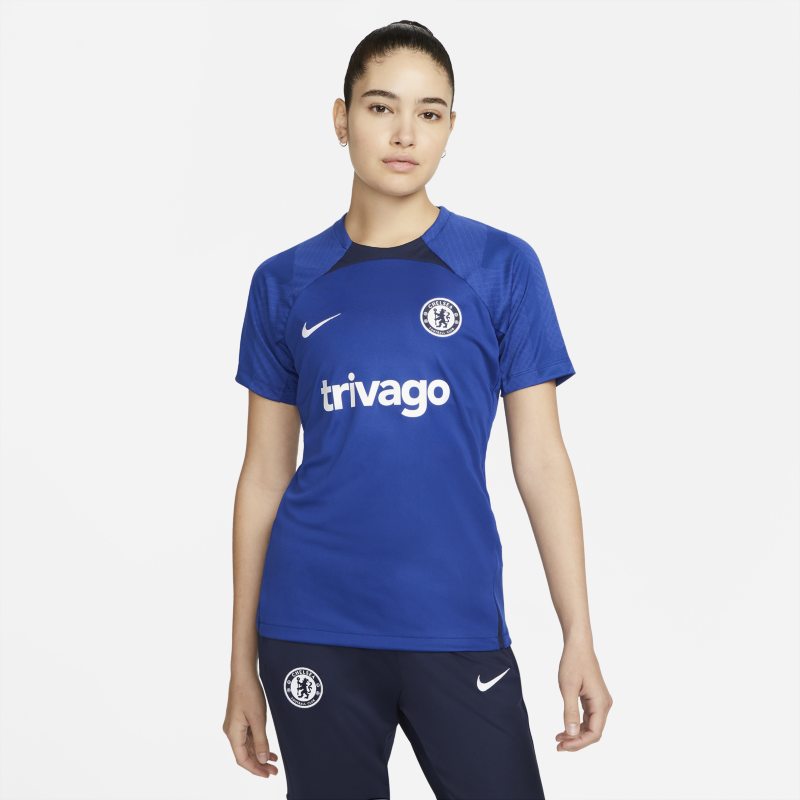 Damska koszulka piłkarska z krótkim rękawem Nike Dri-FIT Chelsea FC Strike - Niebieski