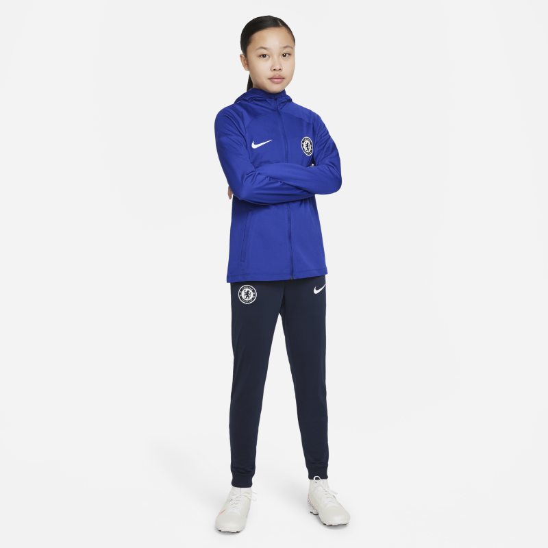Dzianinowy dres piłkarski dla dużych dzieci Nike Dri-FIT Chelsea FC Strike - Niebieski