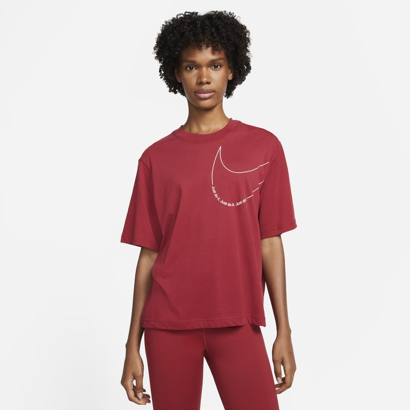 Damski T-shirt treningowy o luźnym kroju Nike Dri-FIT - Czerwony