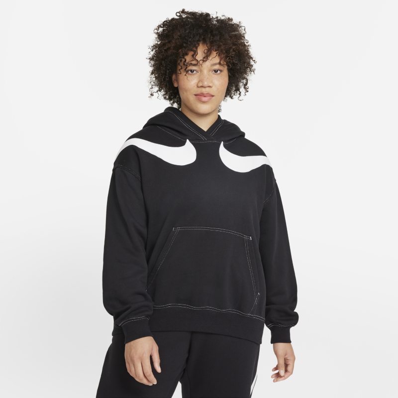 Damska bluza z kapturem z dzianiny o kroju oversize Nike Sportswear Swoosh (duże rozmiary) - Czerń