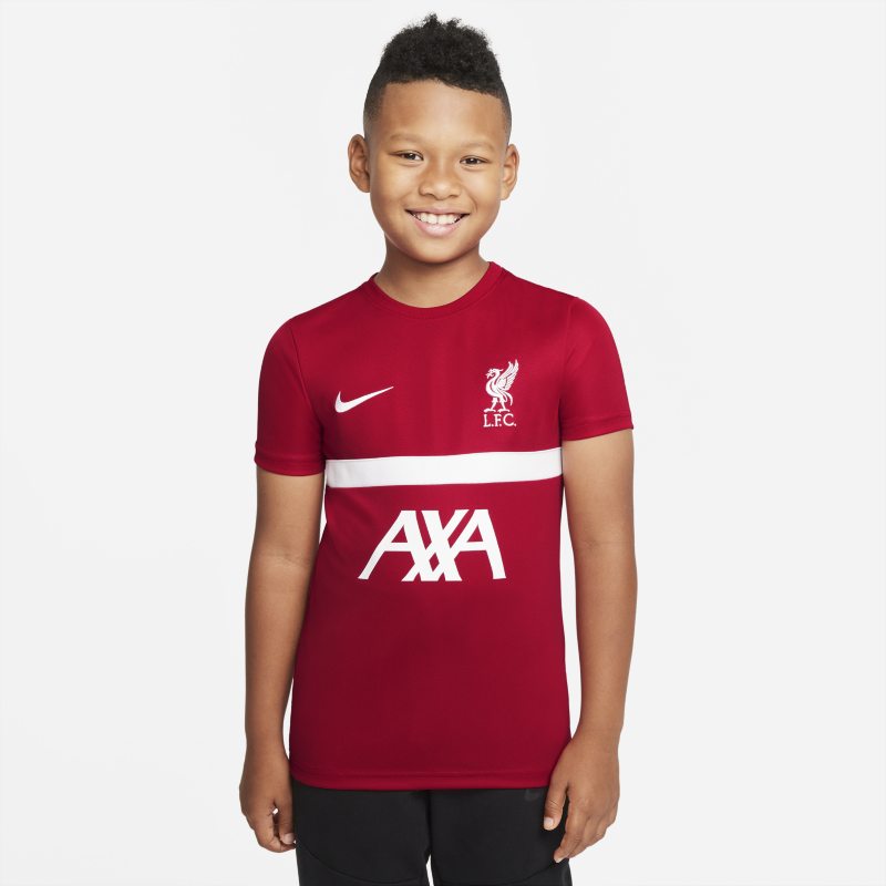 Koszulka piłkarska z krótkim rękawem dla dużych dzieci Nike Dri-FIT Liverpool FC Academy Pro - Czerwony