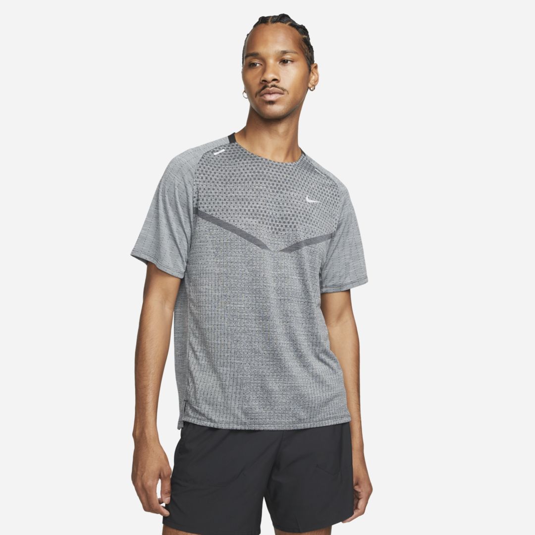 Shop Nike Men's Techknit Dri-fit Adv Short-sleeve Running Top In Black