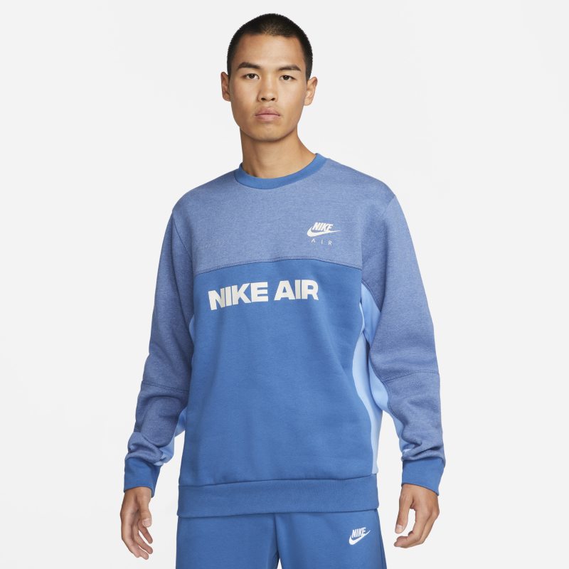 Fleecetröja med rund hals och borstad insida Nike Air för män - Blå