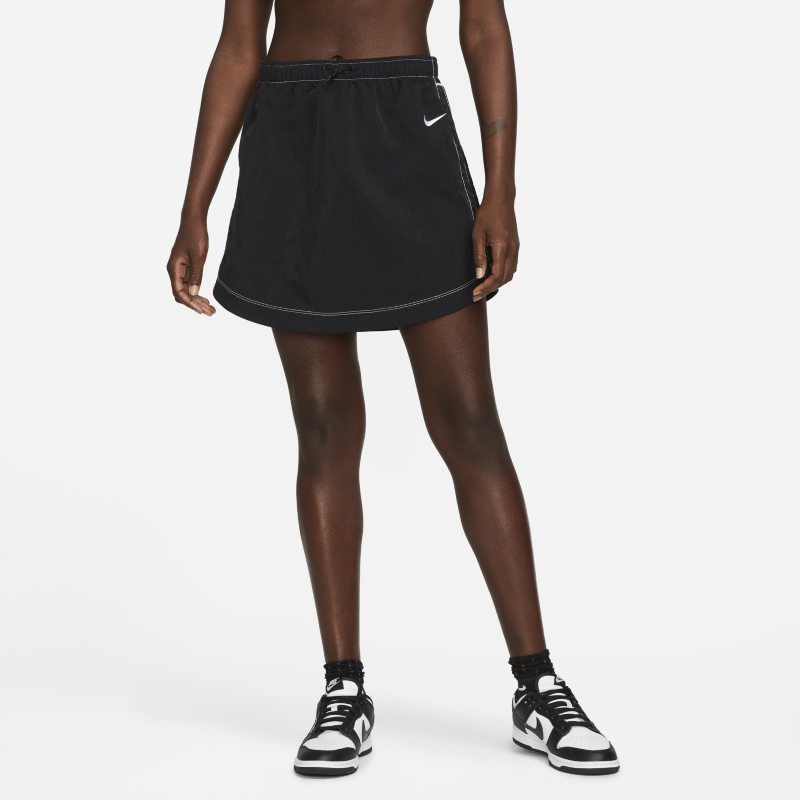 Damska spódnica z tkaniny z wysokim stanem Nike Sportswear Swoosh - Czerń