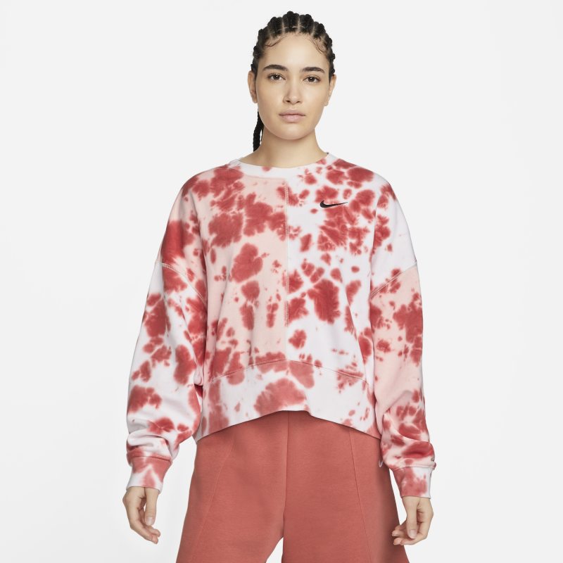 Nike Sportswear Women's Oversized Fleece Tie-Dye Crew Sweatshirt - Pink
