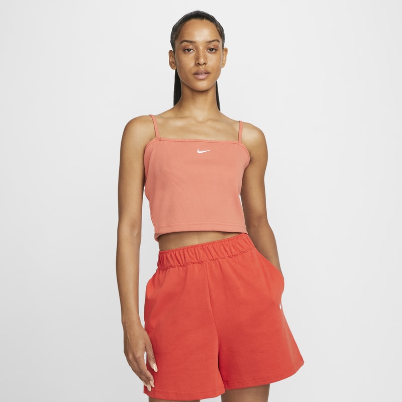 Damska prążkowana koszulka o skróconym kroju Nike Sportswear Essential - Pomarańczowy