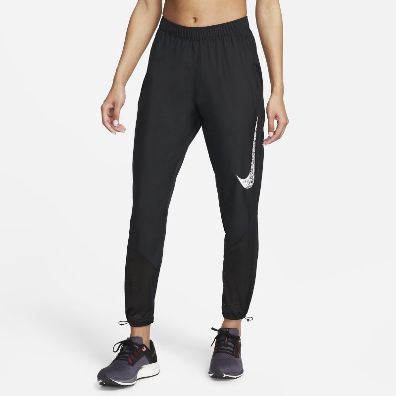 Damskie spodnie do biegania ze średnim stanem Nike Dri-FIT Swoosh Run - Czerń