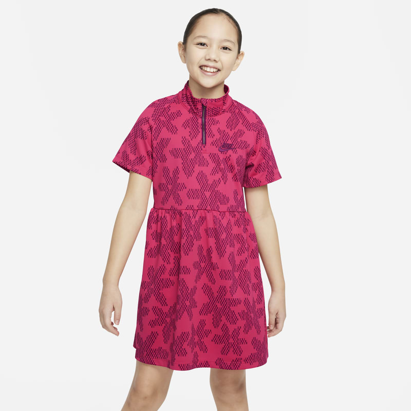 Sukienka z krótkim rękawem i nadrukiem dla dużych dzieci (dziewcząt) Nike Sportswear - Różowy