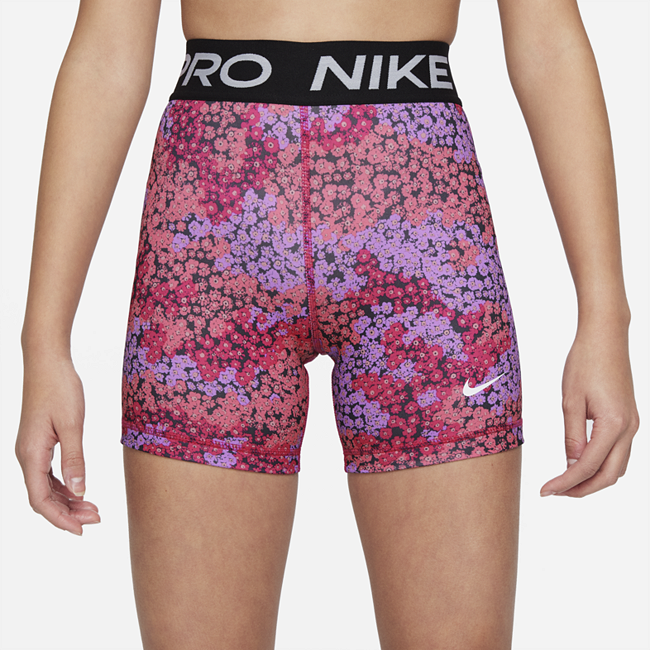 Nike Pro Dri-FIT shorts (7,5 cm) med trykk til store barn (jente) - Pink