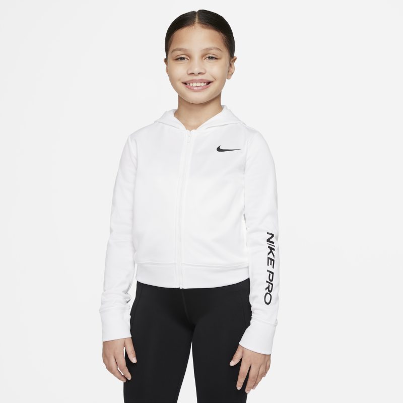 Bluza z kapturem i zamkiem na całej długości dla dużych dzieci (dziewcząt) Nike Pro Therma-FIT - Biel