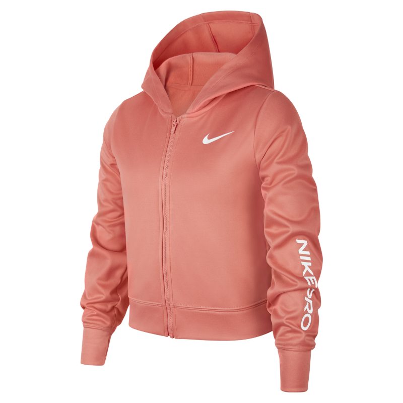 Bluza z kapturem i zamkiem na całej długości dla dużych dzieci (dziewcząt) Nike Pro Therma-FIT - Różowy