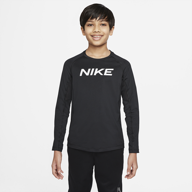 Nike Pro Dri-FIT langermet overdel til store barn (gutt) - Black