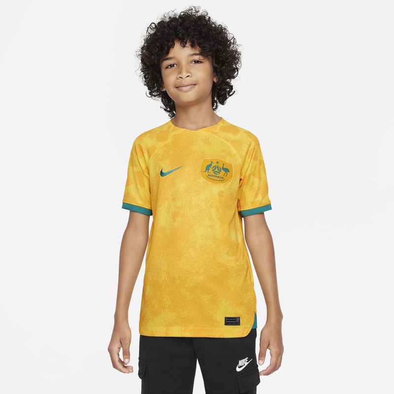 Koszulka piłkarska dla dużych dzieci Nike Dri-FIT Australia Stadium 2022/23 (wersja domowa) - Żółć