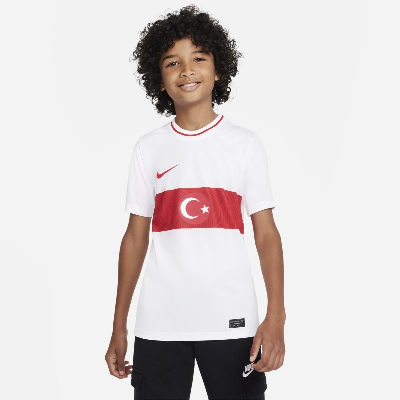 Türkiye 2022/23 Home Older Kids' Nike Dri-FIT Short-Sleeve Football Top - White