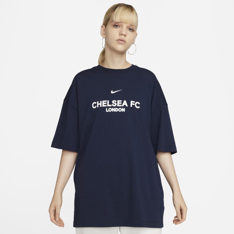 Damska koszulka z krótkim rękawem o kroju oversize Chelsea F.C. Collection Essentials - Niebieski