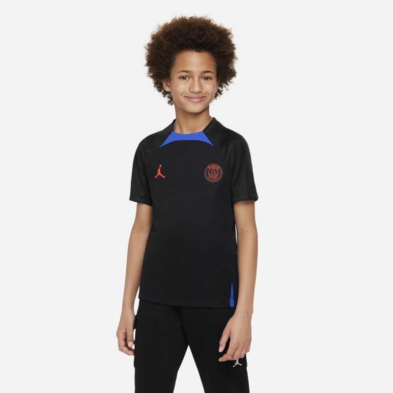Koszulka piłkarska z krótkim rękawem dla dużych dzieci Jordan Dri-FIT Paris Saint-Germain Strike (wersja wyjazdowa) - Czerń