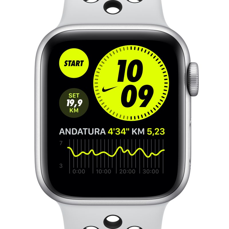 Apple Watch Nike SE (GPS + Cellular) met sportbandje van Nike— Kast van zilverkleurig aluminium (44 mm) – Grijs