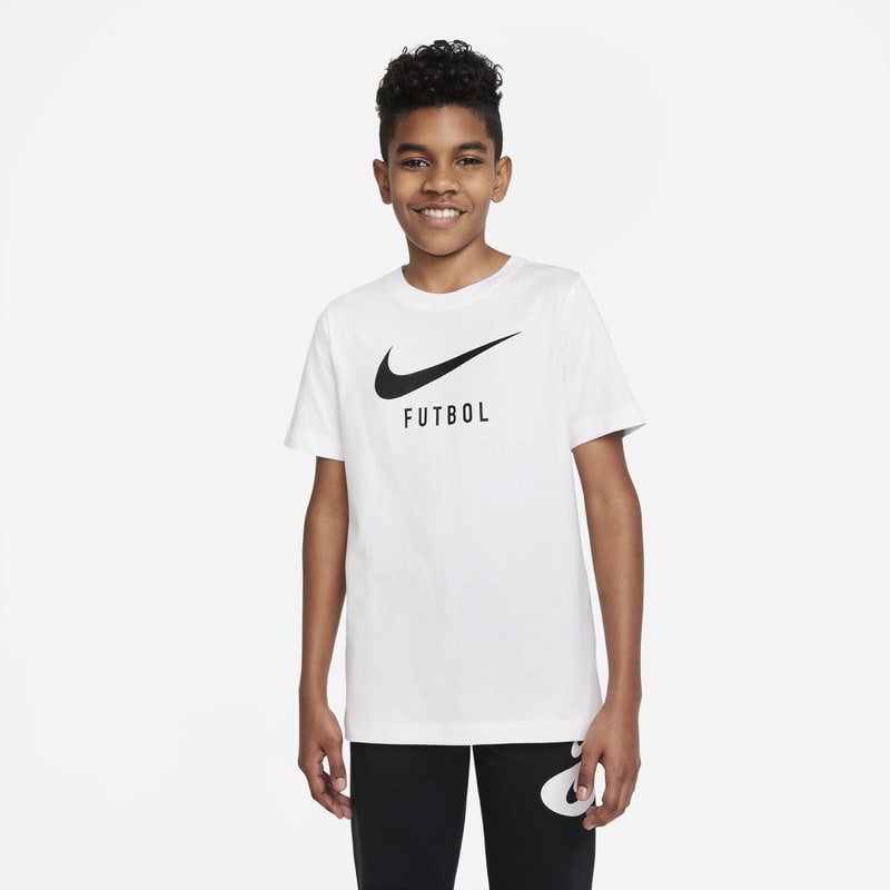T-shirt piłkarski dla dużych dzieci Nike Swoosh - Biel