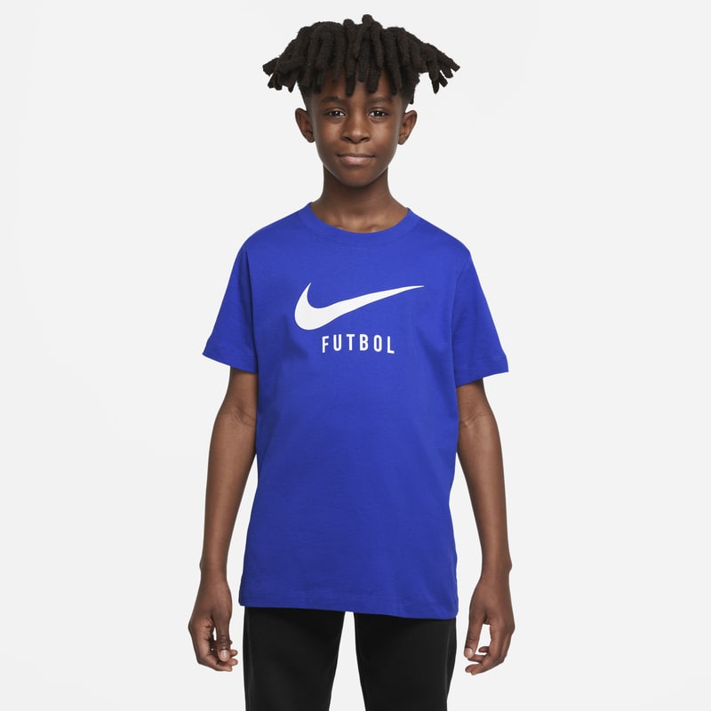 T-shirt piłkarski dla dużych dzieci Nike Swoosh - Niebieski
