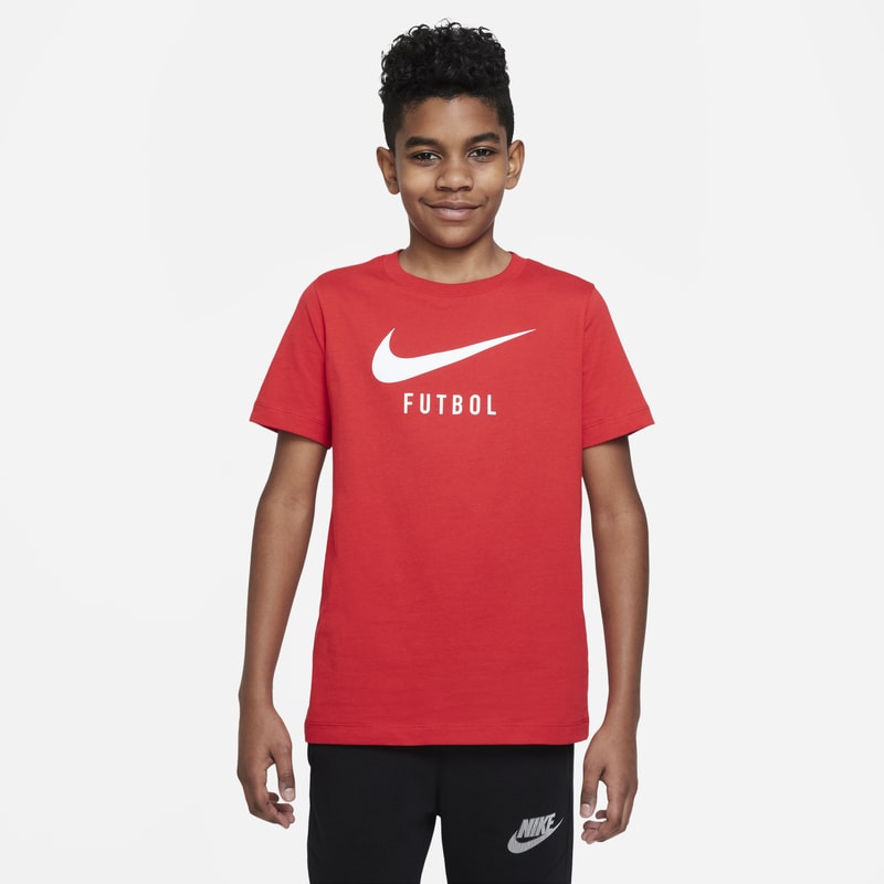 T-shirt piłkarski dla dużych dzieci Nike Swoosh - Czerwony