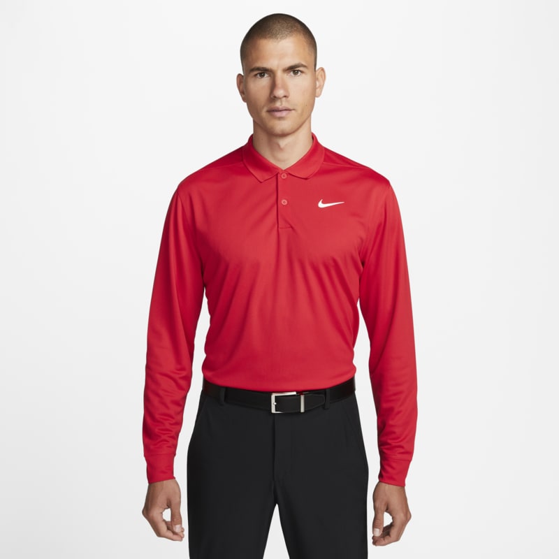 Męska koszulka polo do golfa z długim rękawem Nike Dri-FIT Victory - Czerwony