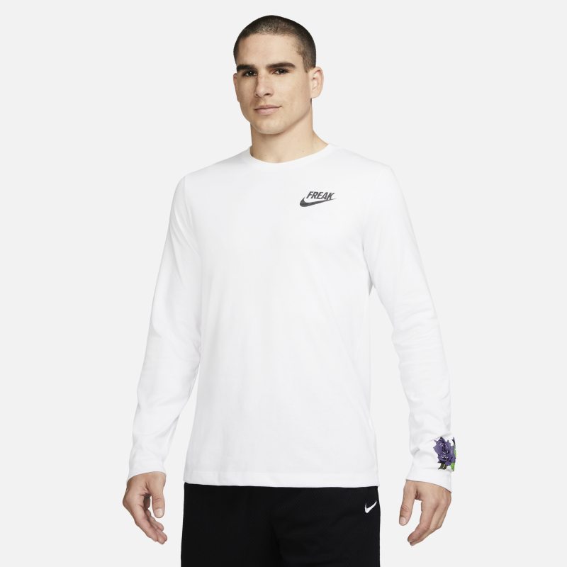 Męski T-shirt do koszykówki z długim rękawem Nike Dri-FIT Giannis Swoosh Freak - Biel