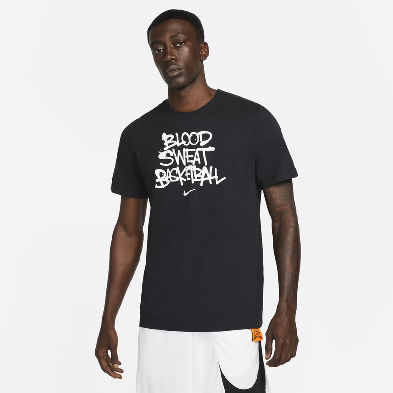 Męski T-shirt do koszykówki Nike Dri-FIT „Blood, Sweat, Basketball” - Czerń