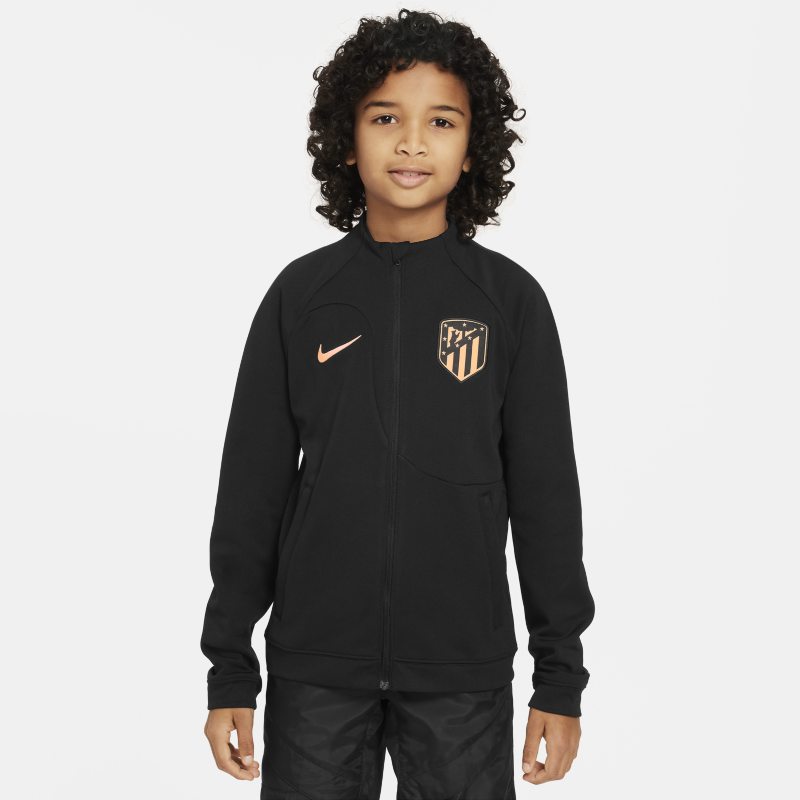 Dzianinowa kurtka piłkarska dla dużych dzieci Atlético Madryt Academy Pro - Czerń