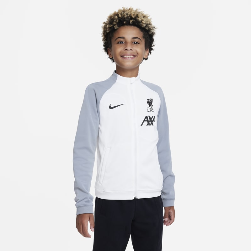 Dzianinowa kurtka piłkarska dla dużych dzieci Liverpool FC Academy Pro - Biel