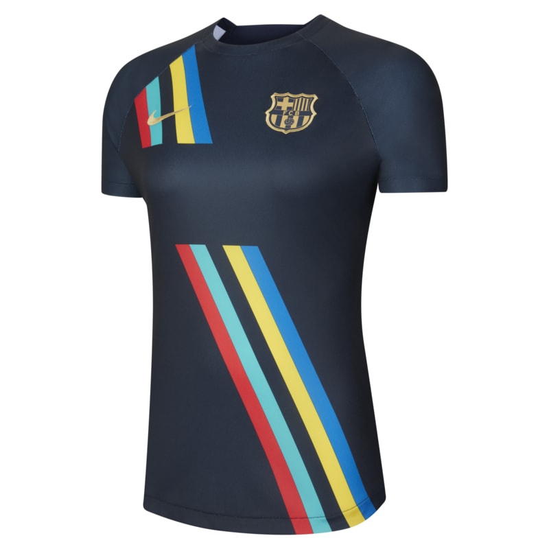 Damska przedmeczowa koszulka piłkarska Nike Dri-FIT FC Barcelona (wersja wyjazdowa) - Niebieski