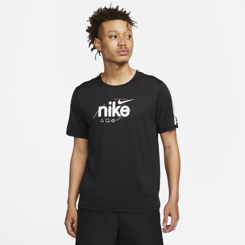Nike Dri-FIT Miler D.Y.E. Kortärmad löpartröja för män - Svart