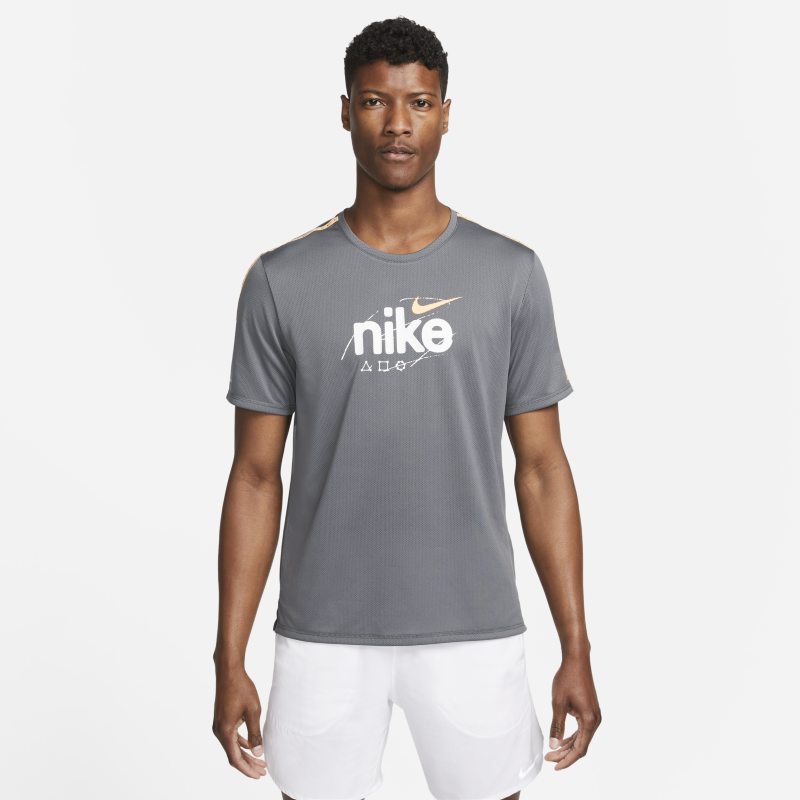 Męska koszulka z krótkim rękawem do biegania Nike Dri-FIT Miler D.Y.E. - Szary