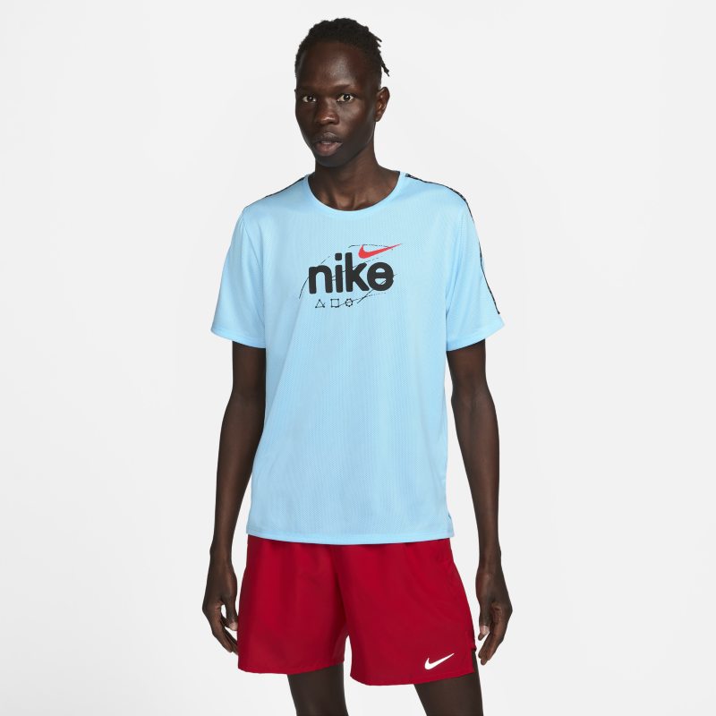 Męska koszulka z krótkim rękawem do biegania Nike Dri-FIT Miler D.Y.E. - Niebieski