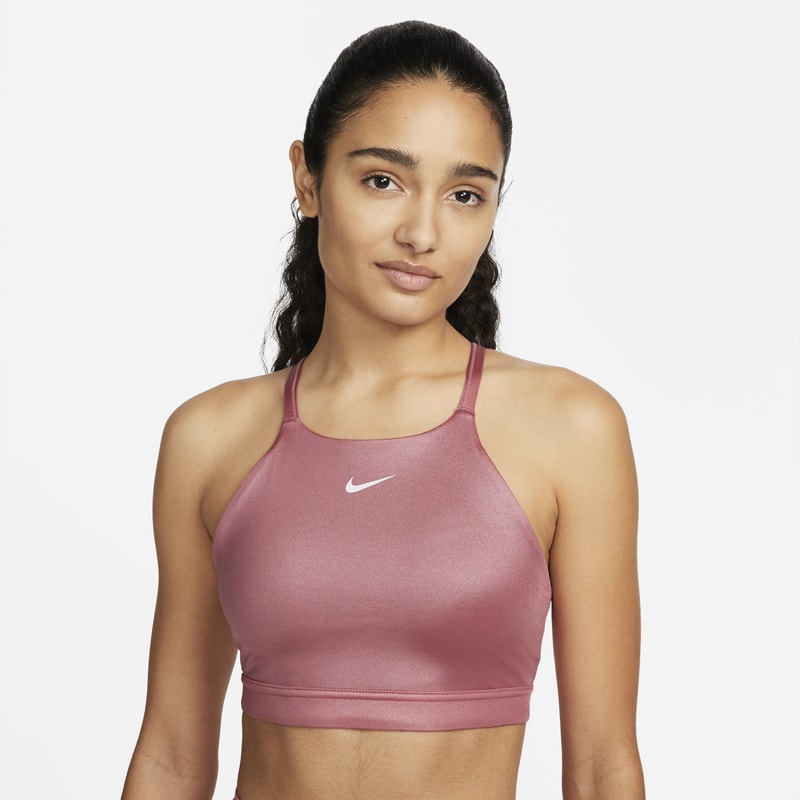 Vadderad sport-BH med lätt stöd, hög hals och två inlägg Nike Dri-FIT Indy Shine - Rosa